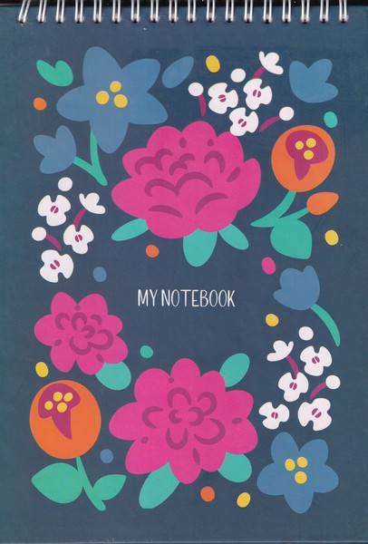 دفتر سیم از بالا جلد سخت طرح شکوفه آبی