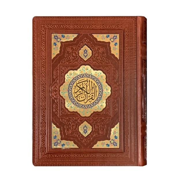 قرآن چرم ترمو، وزیری معطر پلاک رنگی با ترجمه همراه با جعبه - طرح جدید