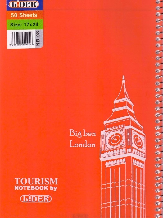دفتر 50 برگ سیمی جلد طلقی نارنجی لیدر طرح بیگ بن لندن