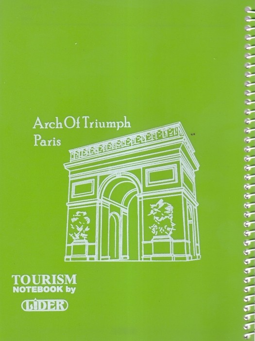 دفتر 50 برگ سیمی جلد طلقی سبز لیدر طرح طاق نصرت پاریس