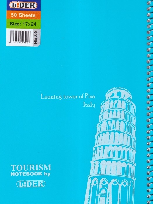 دفتر 50 برگ سیمی جلد طلقی آبی لیدر طرح برج پیزا