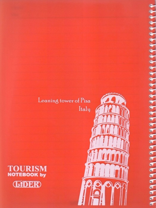 دفتر 50 برگ سیمی جلد طلقی نارنجی لیدر طرح برج پیزا