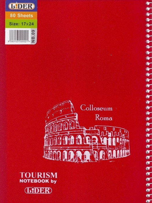 دفتر 50 برگ سیمی جلد طلقی قرمز لیدر طرح کلوزئوم
