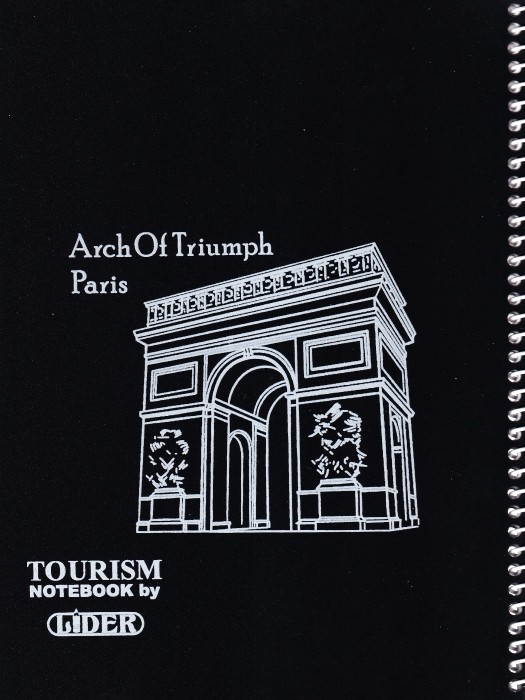 دفتر 50 برگ سیمی جلد طلقی مشکی لیدر طرح طاق نصرت پاریس