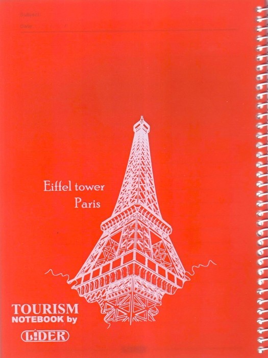 دفتر 50 برگ سیمی جلد طلقی نارنجی لیدر طرح برج ایفل