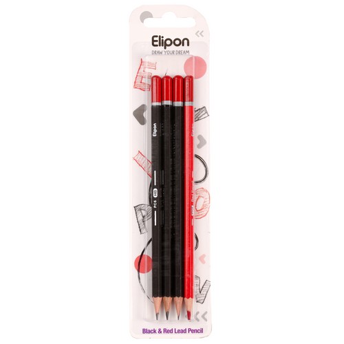 الیپون---مداد-مشکی-قرمز-کلاسیک-بلیستری-شش-گوش-13-عددی