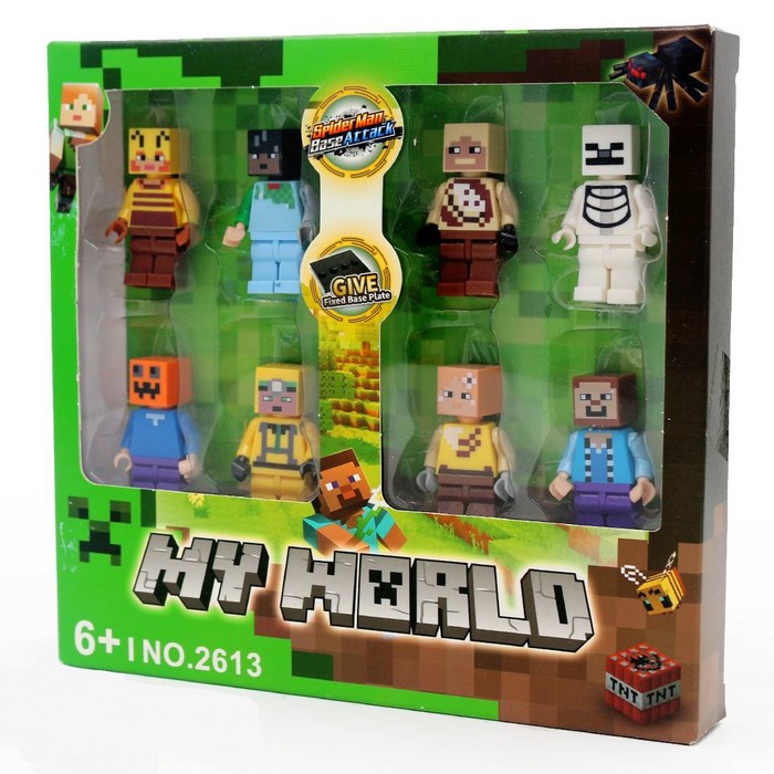 مینی-فیگور-ماین-کرفت-با-سلاح-و-پایه-8-عددی-(وارداتی)-جعبه-ای